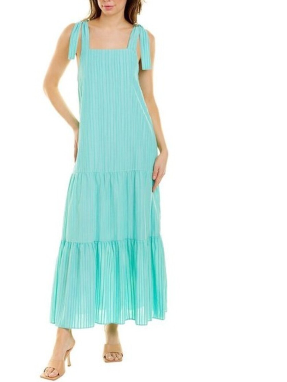 Merlette Zuma Turquoise Pima Cotton Tiered Maxi Dress Tie Shoulder Size Large